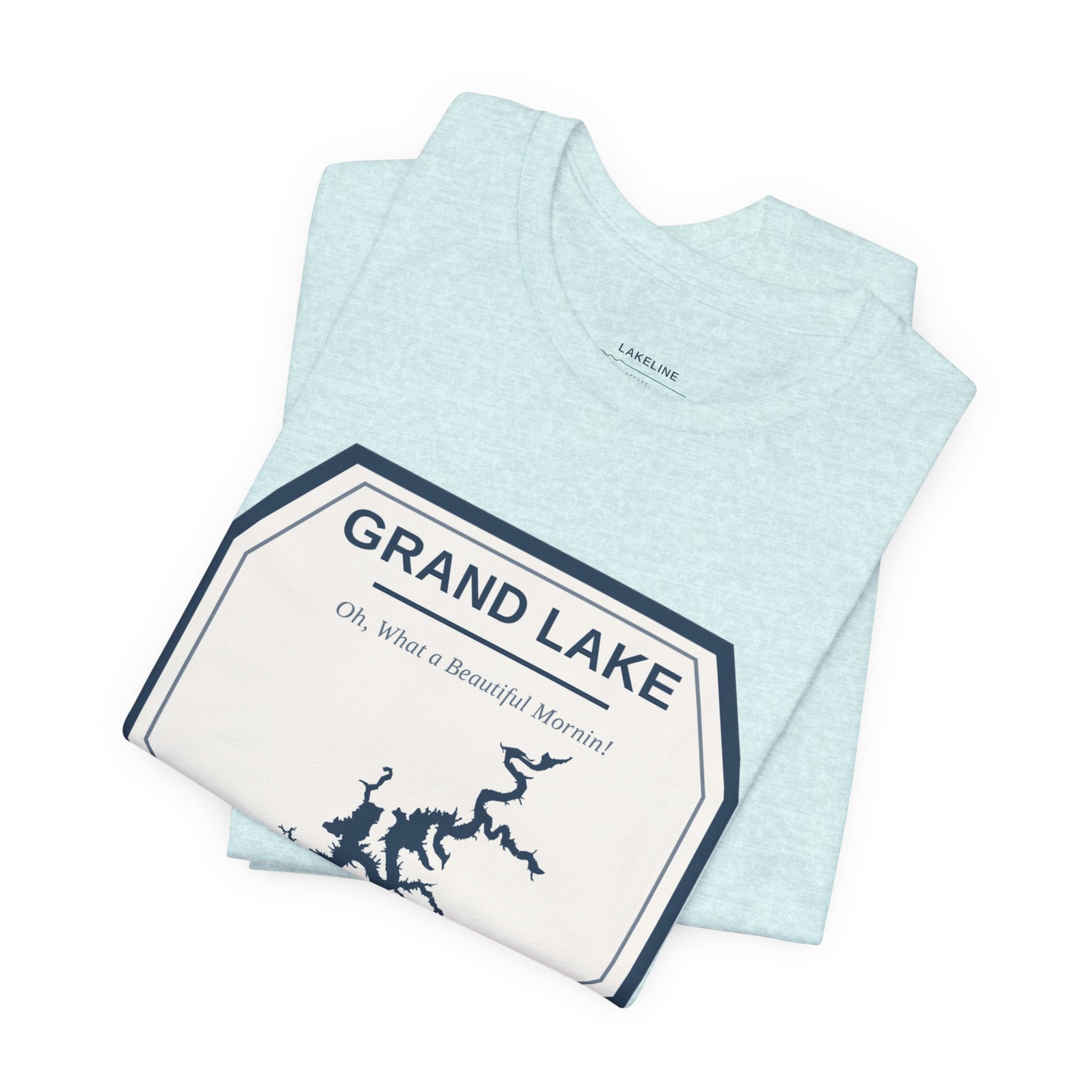 Grand Lake Oklahoma Tee — “Oh, What a Beautiful Morning!” Lake Map T-Shirt