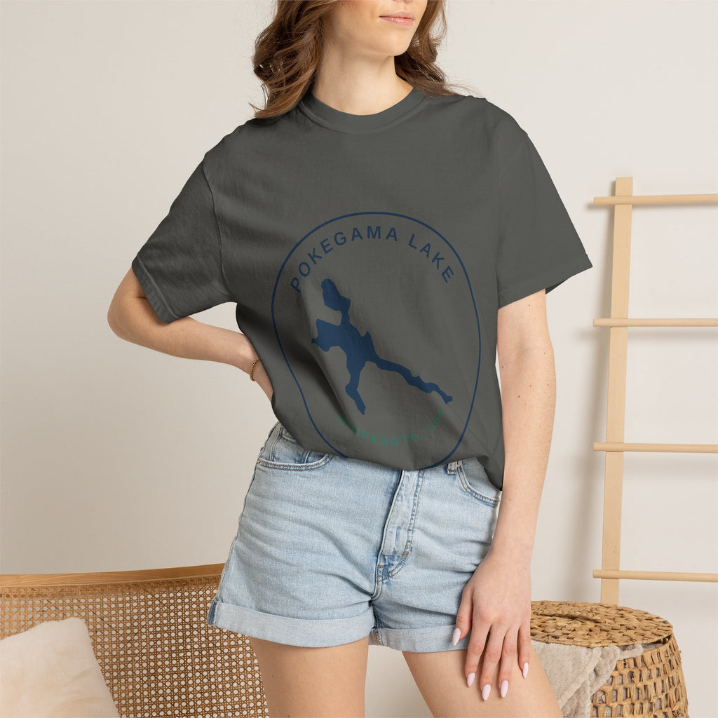 Pokegama Lake Minnesota T-Shirt — Lake Map Circle Graphic (Dark Logo, for Light Colors)
