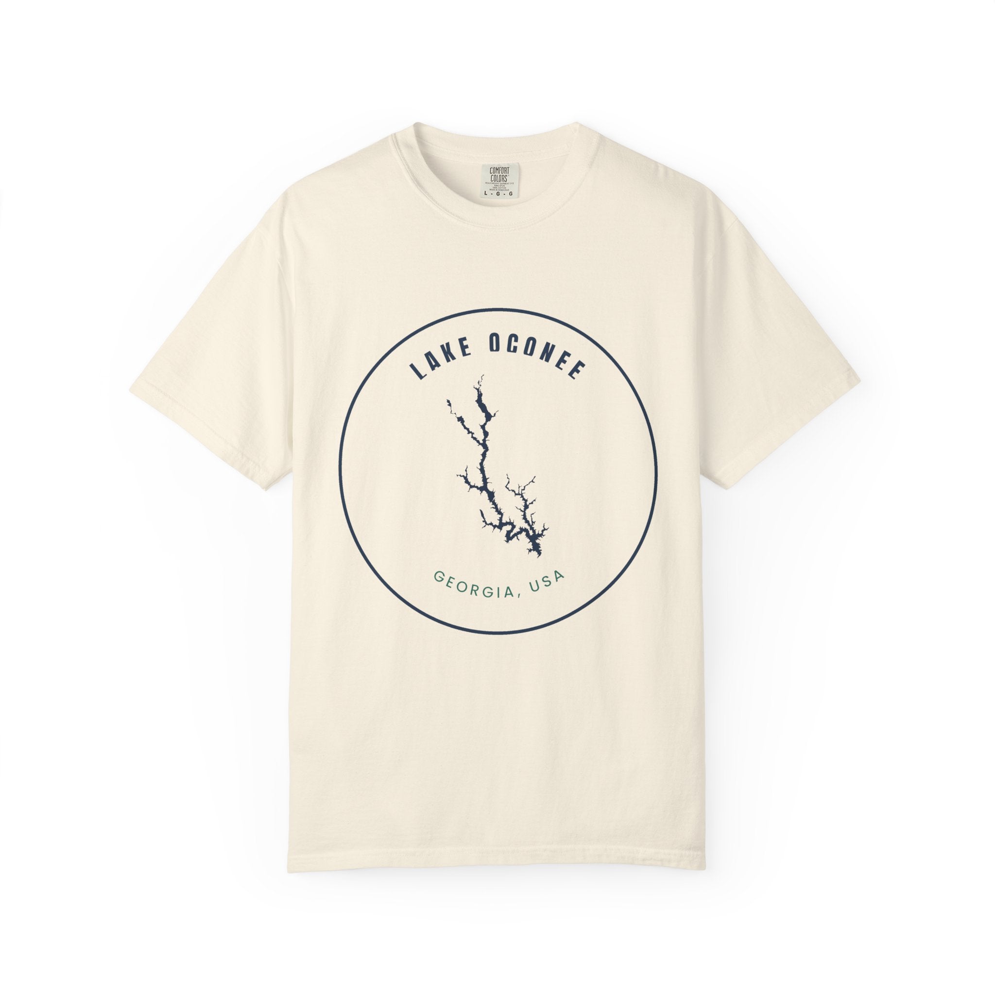 Lake Oconee Map T-Shirt — Minimal Circle Lake Map Graphic (Georgia, USA)
