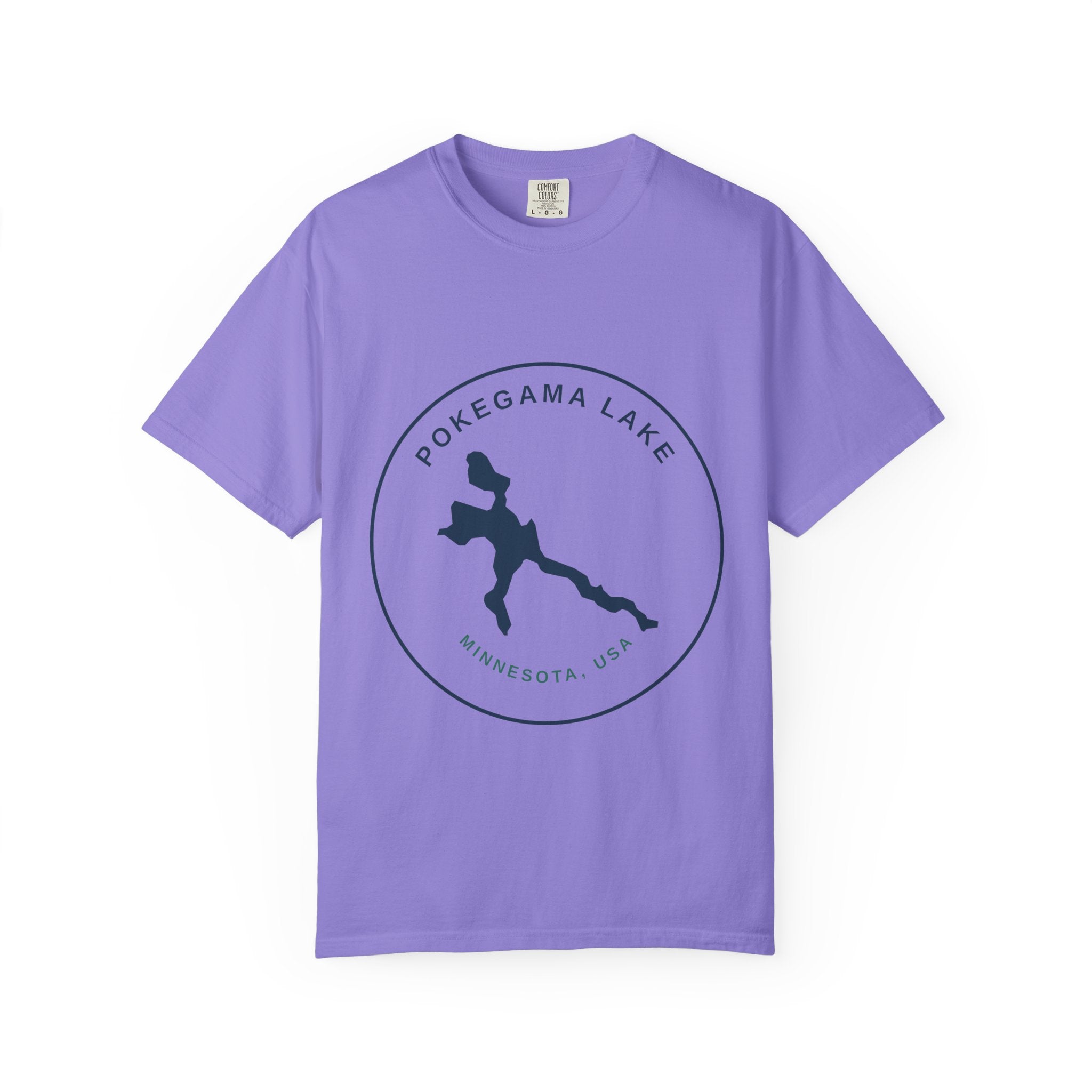 Pokegama Lake Minnesota T-Shirt — Lake Map Circle Graphic (Dark Logo, for Light Colors)