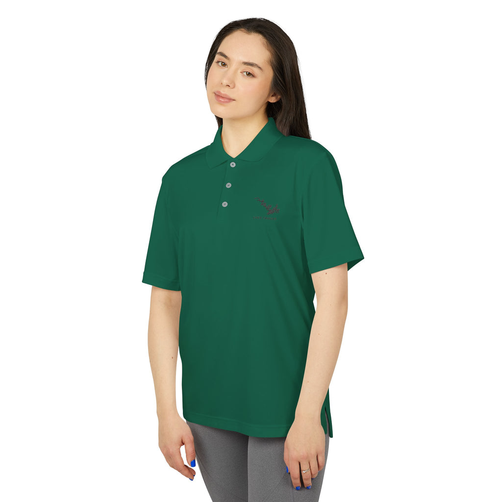 Lake Travis - White Performance Polo — Minimalist Botanical Chest Logo