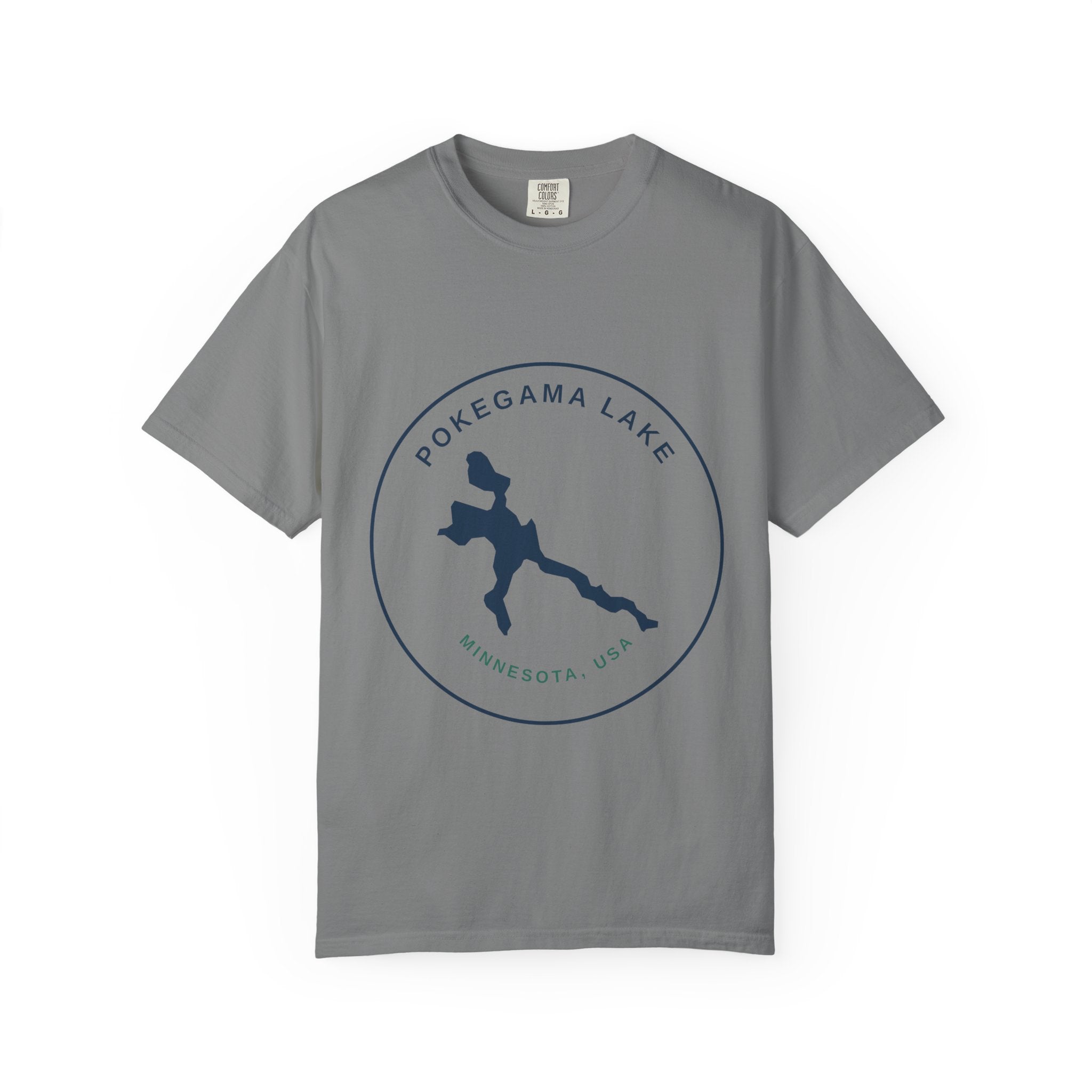 Pokegama Lake Minnesota T-Shirt — Lake Map Circle Graphic (Dark Logo, for Light Colors)
