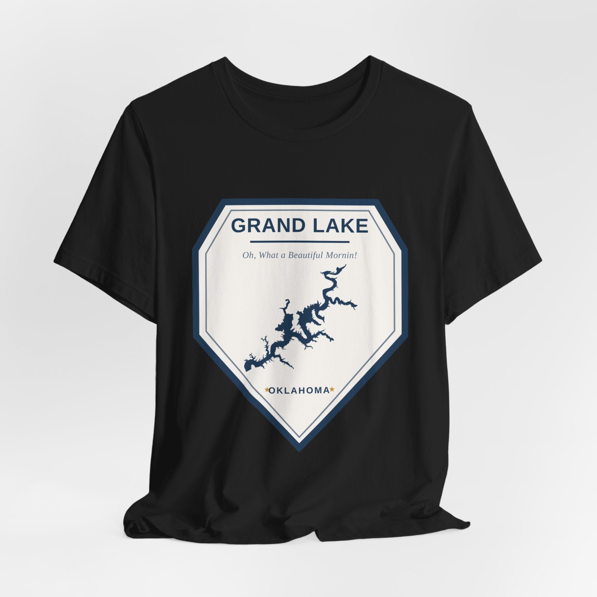 Grand Lake Oklahoma Tee — “Oh, What a Beautiful Morning!” Lake Map T-Shirt
