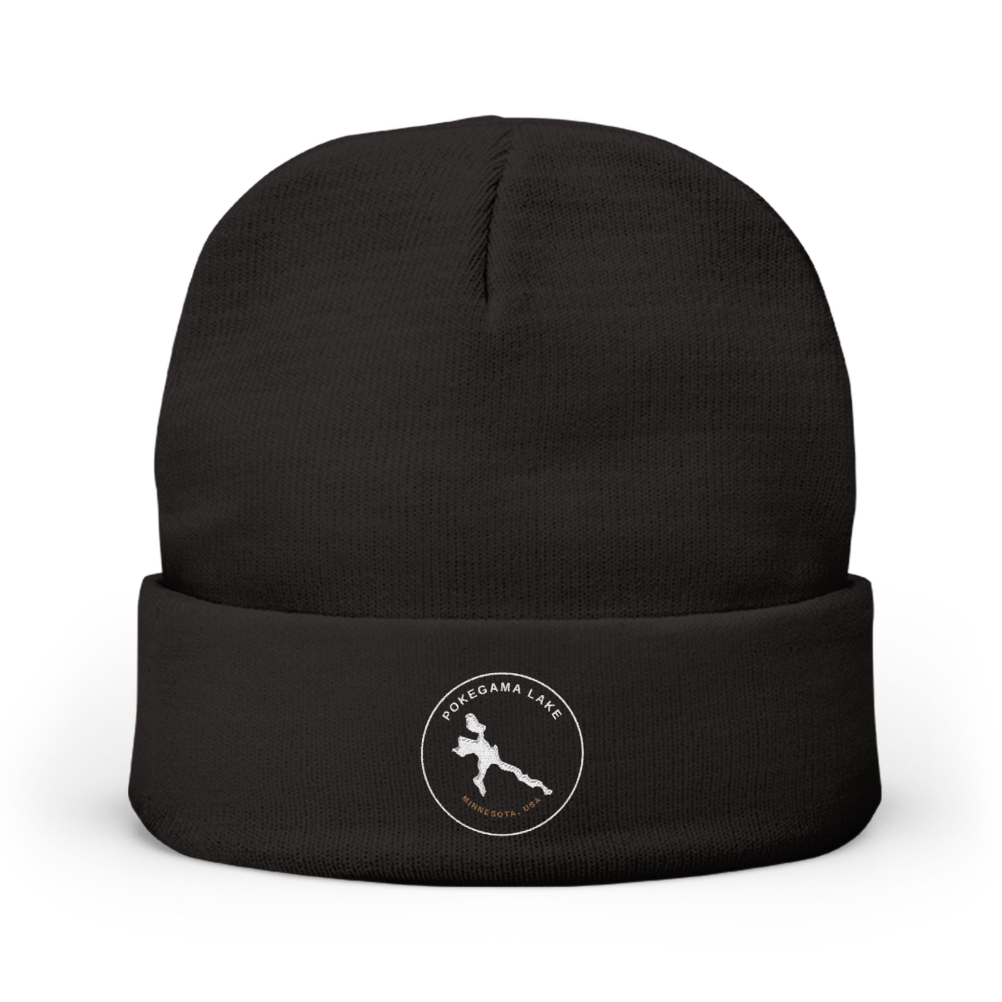 Pokegama Lake - Embroidered Runner Logo Knit Beanie (Light Logo, for Dark Colors) — Lightweight Winter Hat for Runners & Outdoor Fitness