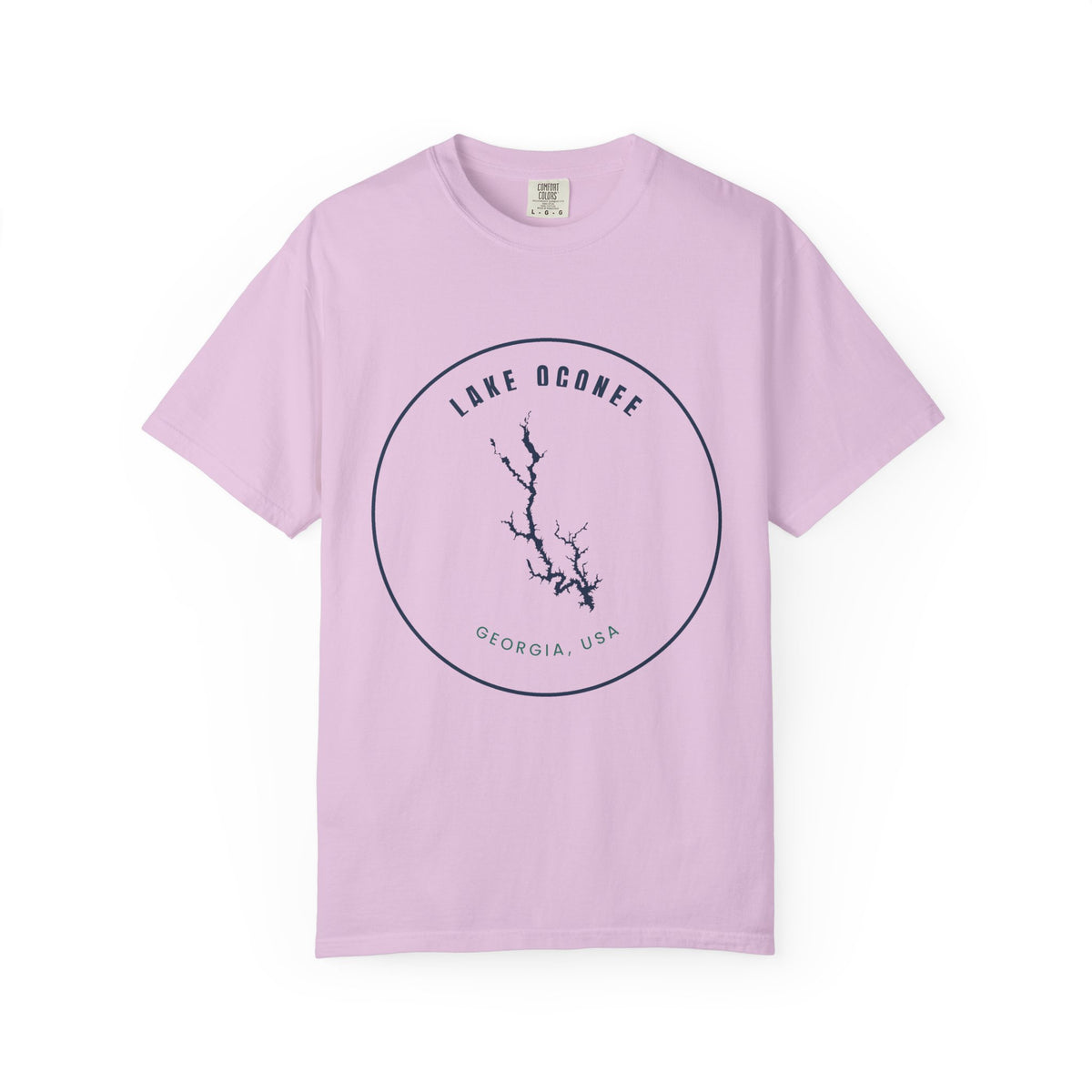 Lake Oconee Map T-Shirt — Minimal Circle Lake Map Graphic (Georgia, USA)