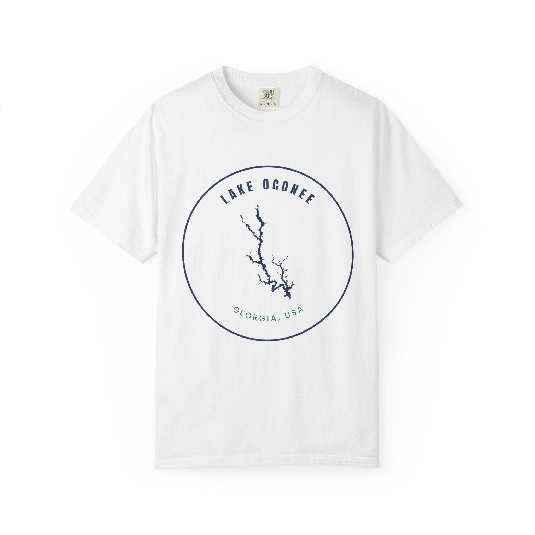 Lake Oconee Map T-Shirt — Minimal Circle Lake Map Graphic (Georgia, USA)