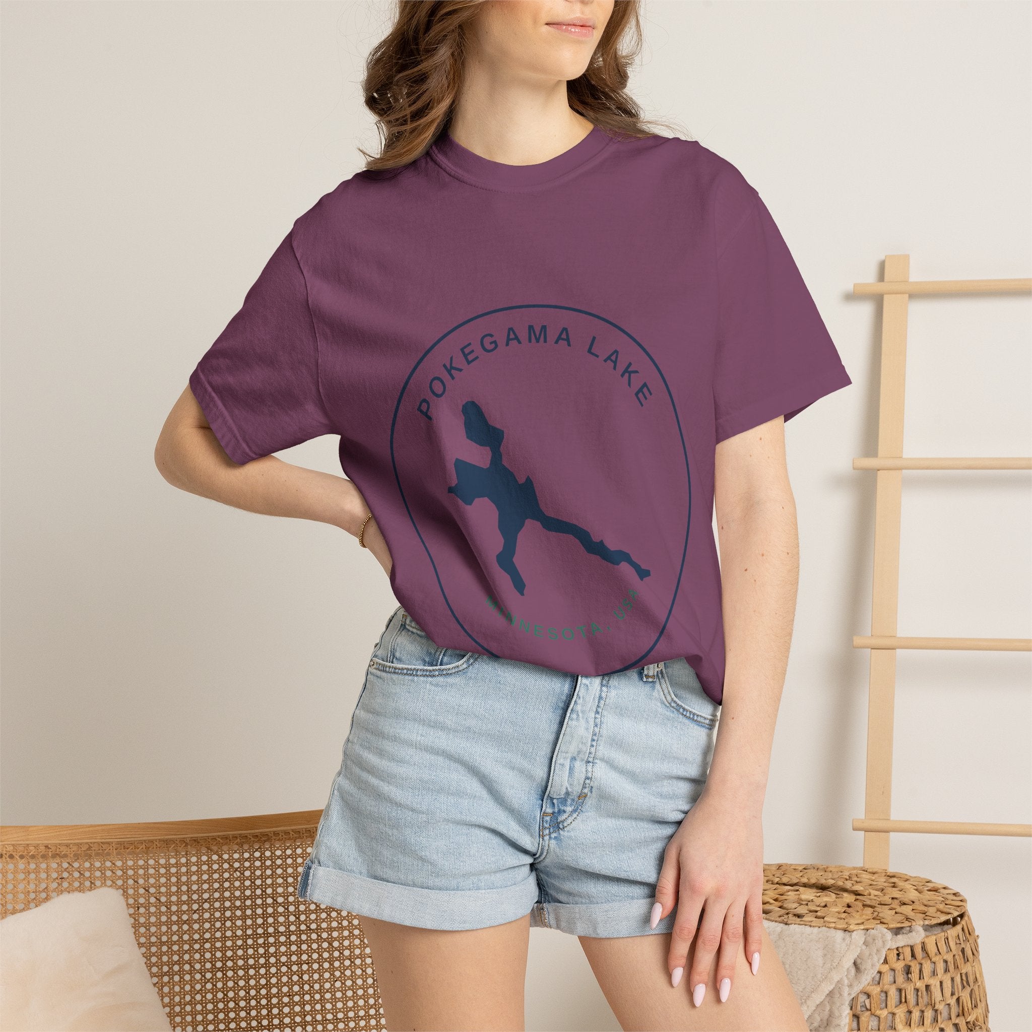 Pokegama Lake Minnesota T-Shirt — Lake Map Circle Graphic (Dark Logo, for Light Colors)