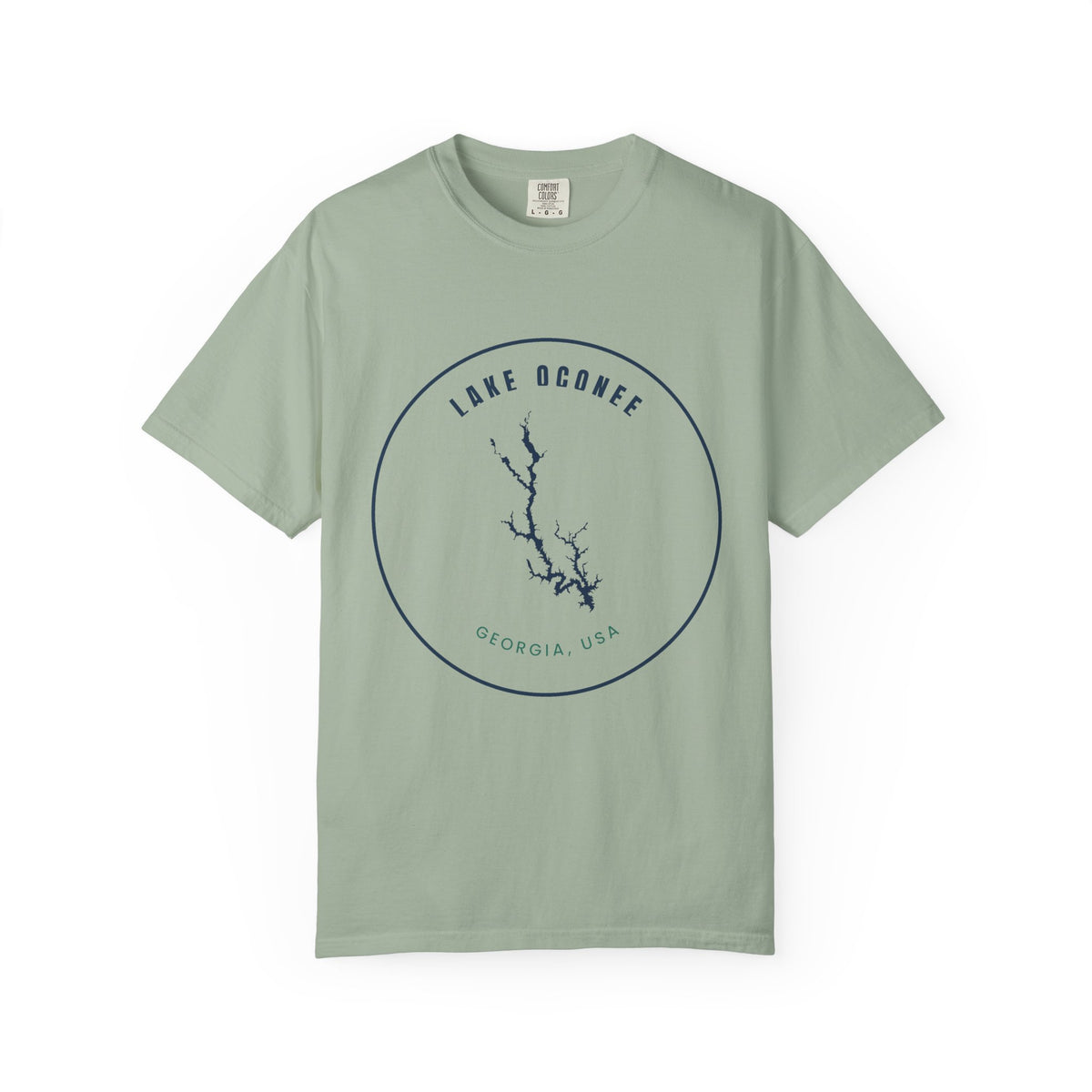 Lake Oconee Map T-Shirt — Minimal Circle Lake Map Graphic (Georgia, USA)