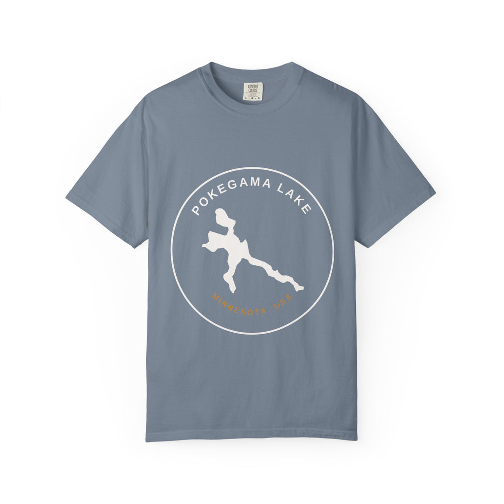 Pokegama Lake Minnesota T-Shirt — Lake Map Circle Graphic (Light Logo, for Dark Colors)
