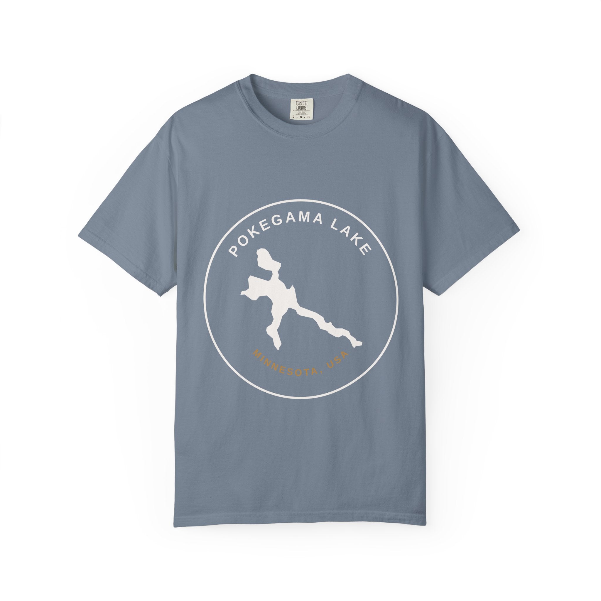 Pokegama Lake Minnesota T-Shirt — Lake Map Circle Graphic (Light Logo, for Dark Colors)