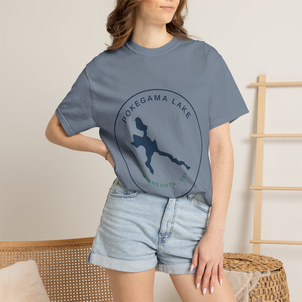 Pokegama Lake Minnesota T-Shirt — Lake Map Circle Graphic (Dark Logo, for Light Colors)