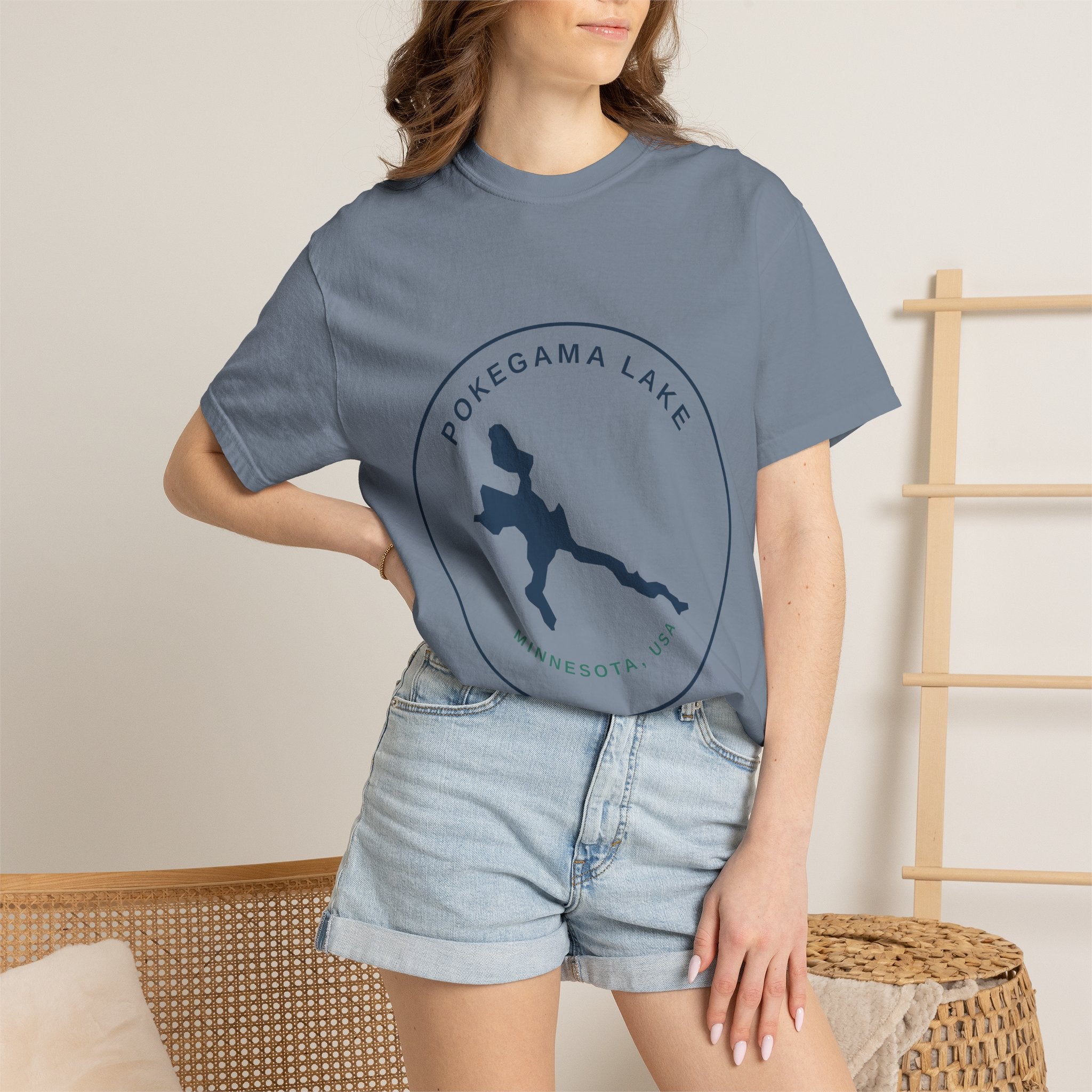 Pokegama Lake Minnesota T-Shirt — Lake Map Circle Graphic (Dark Logo, for Light Colors)
