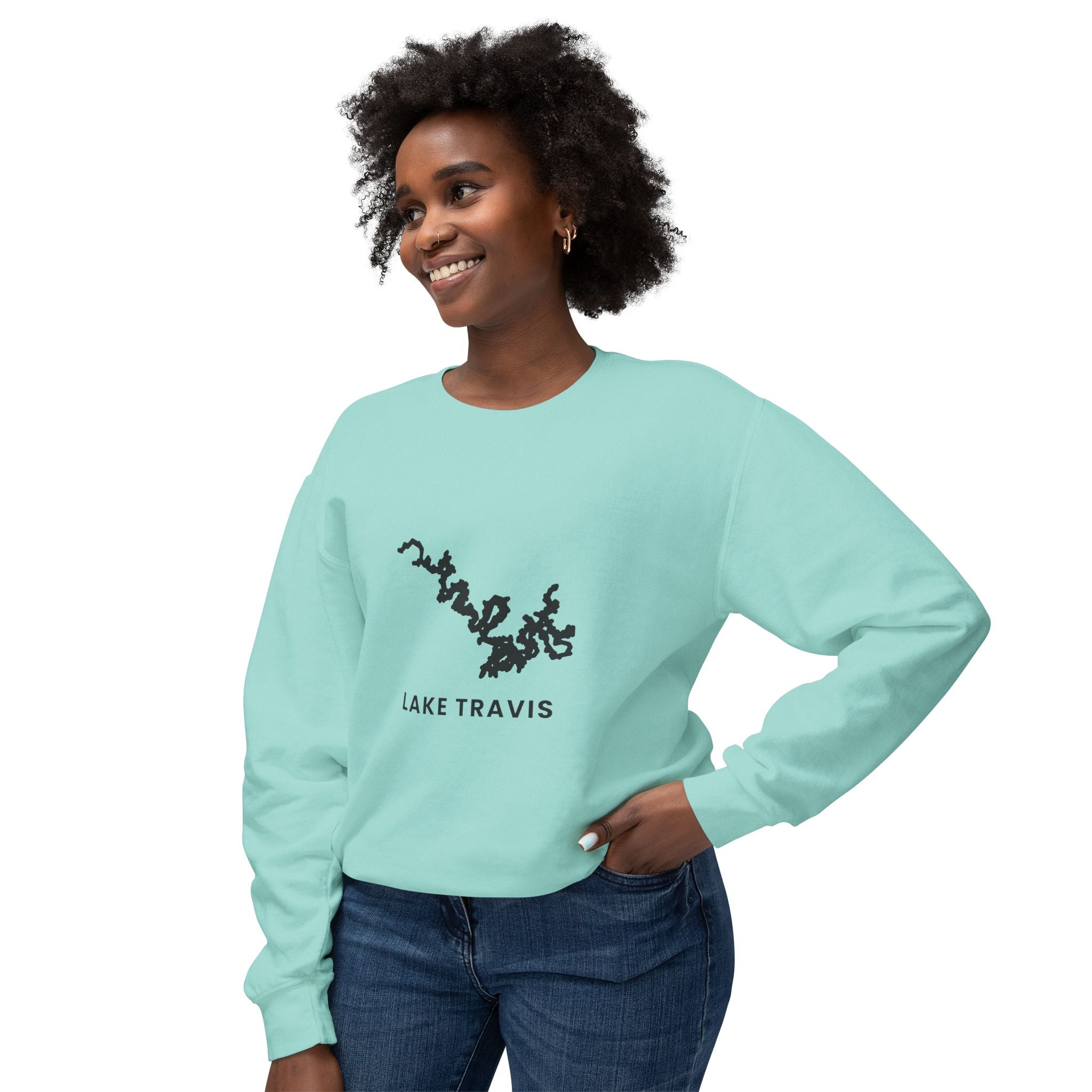 Lake Travis Crewneck Sweatshirt — Minimal Map Design