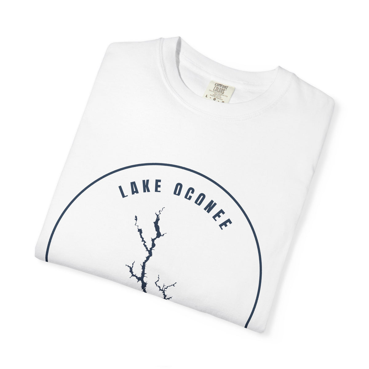 Lake Oconee Map T-Shirt — Minimal Circle Lake Map Graphic (Georgia, USA)