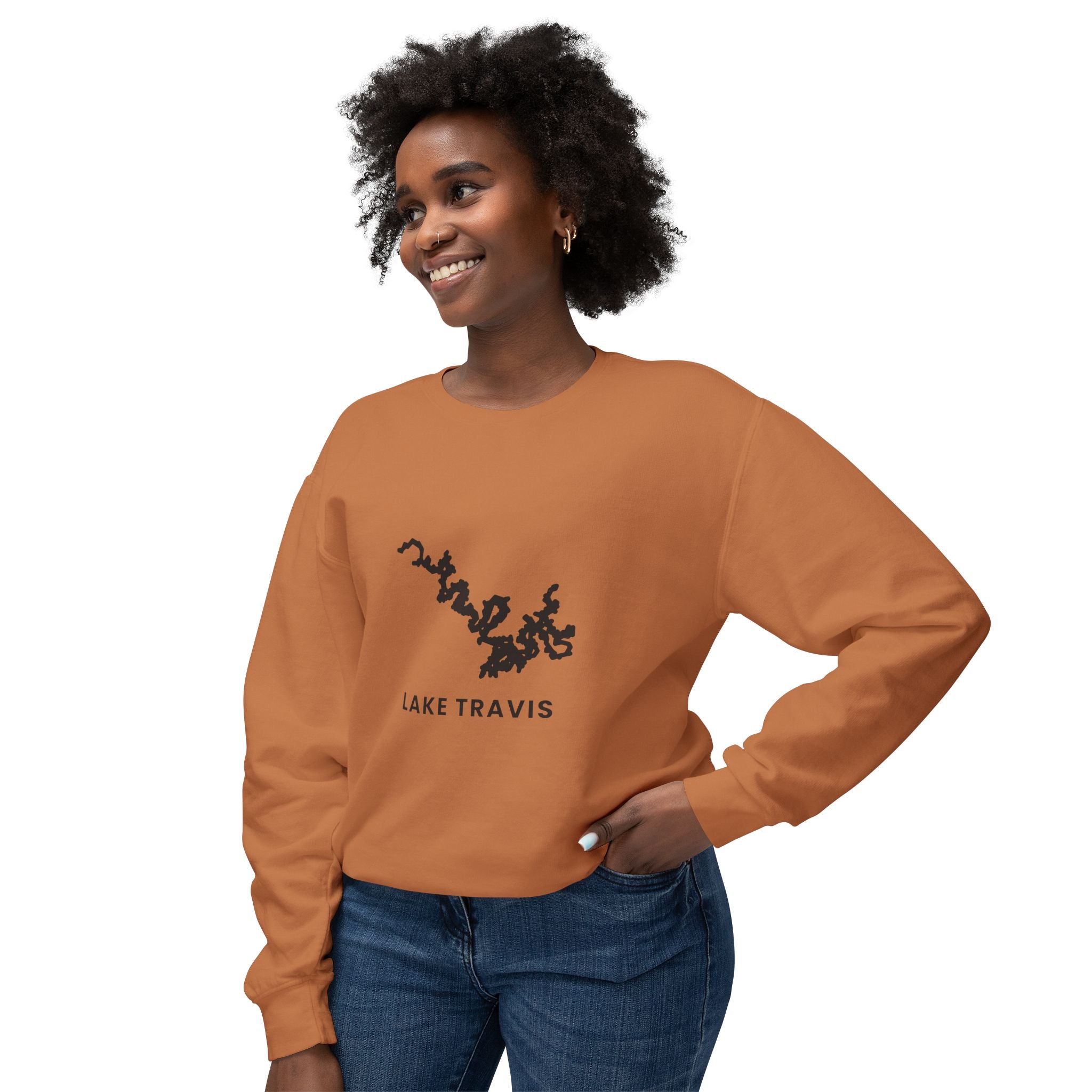 Lake Travis Crewneck Sweatshirt — Minimal Map Design