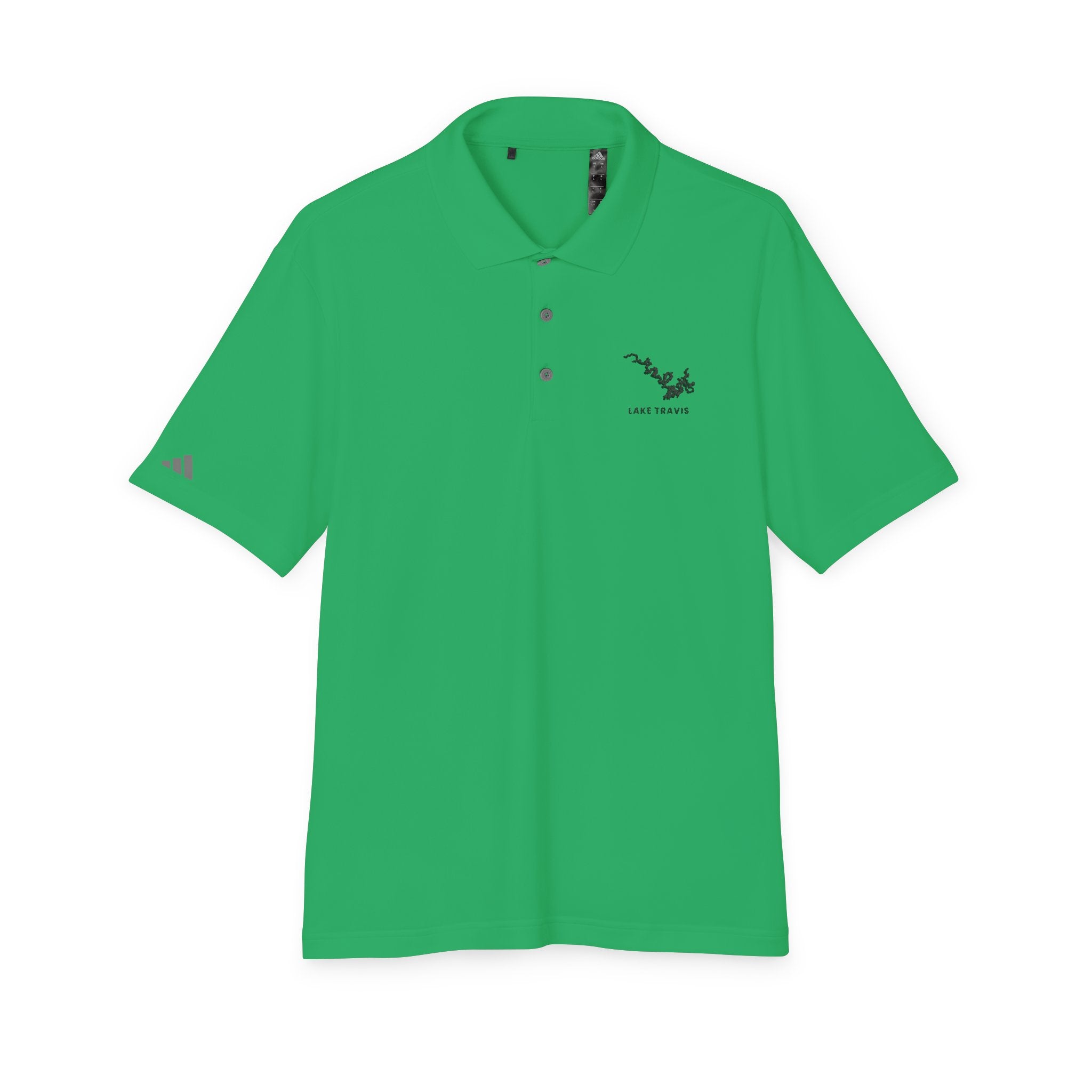 Lake Travis - White Performance Polo — Minimalist Botanical Chest Logo