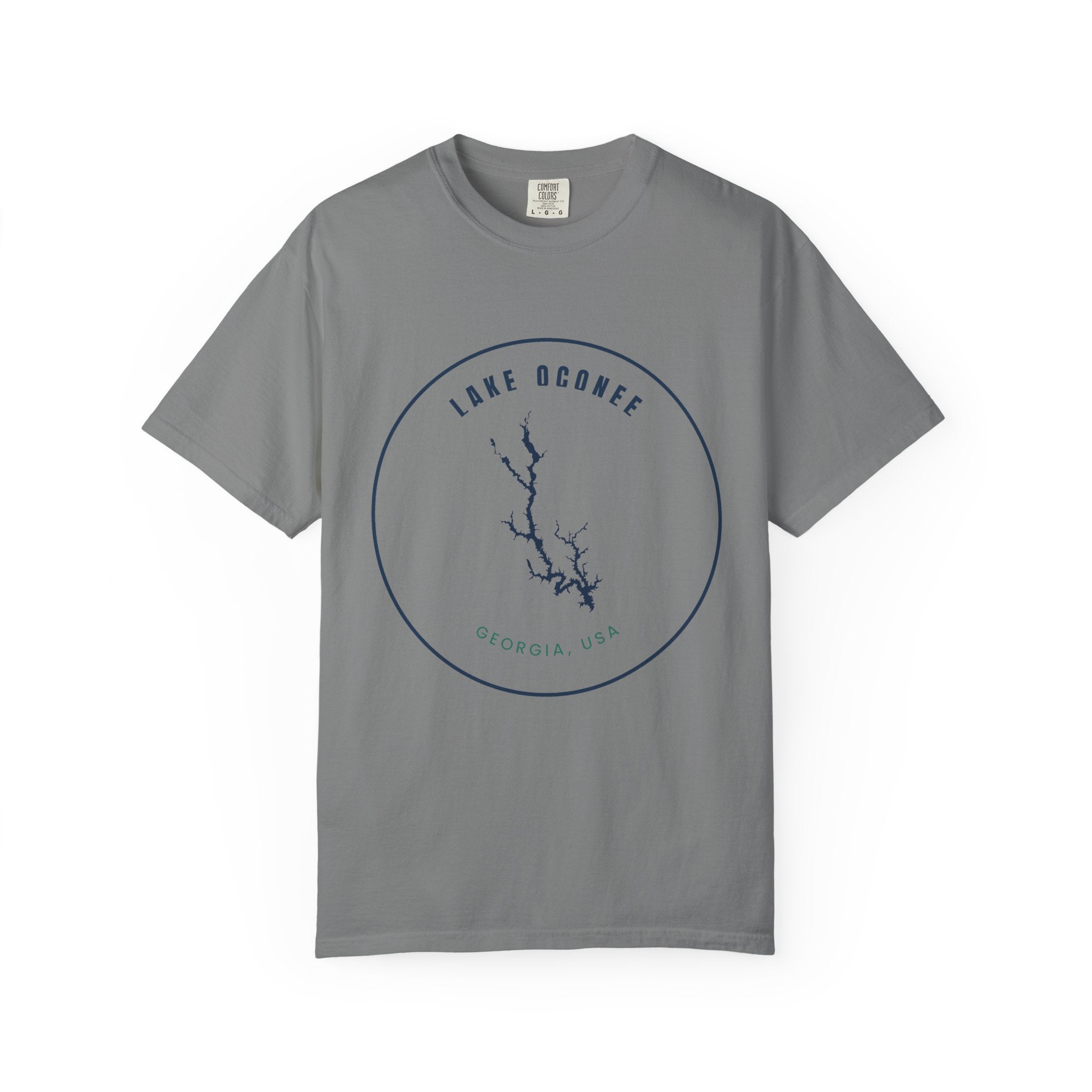 Lake Oconee Map T-Shirt — Minimal Circle Lake Map Graphic (Georgia, USA)