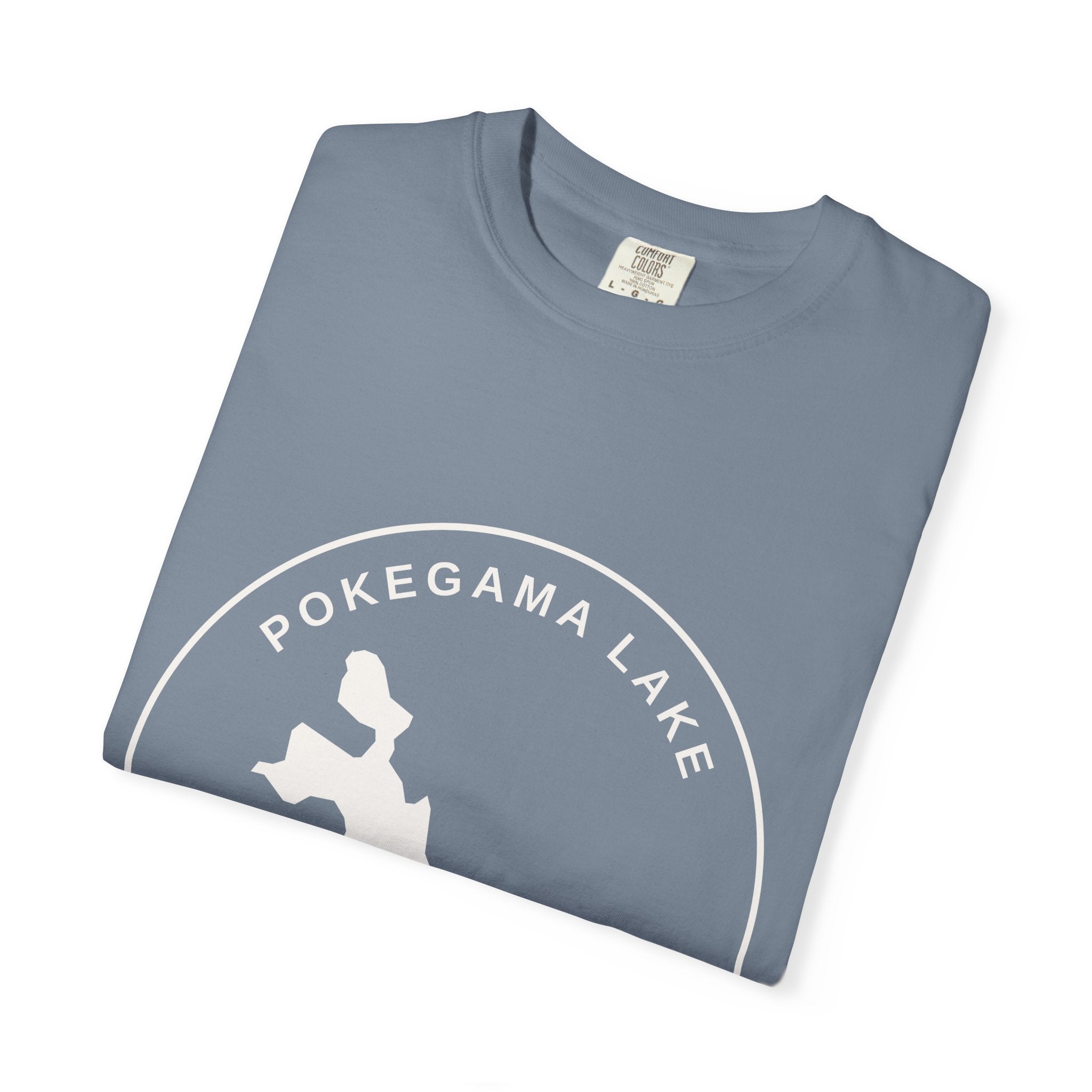 Pokegama Lake Minnesota T-Shirt — Lake Map Circle Graphic (Light Logo, for Dark Colors)