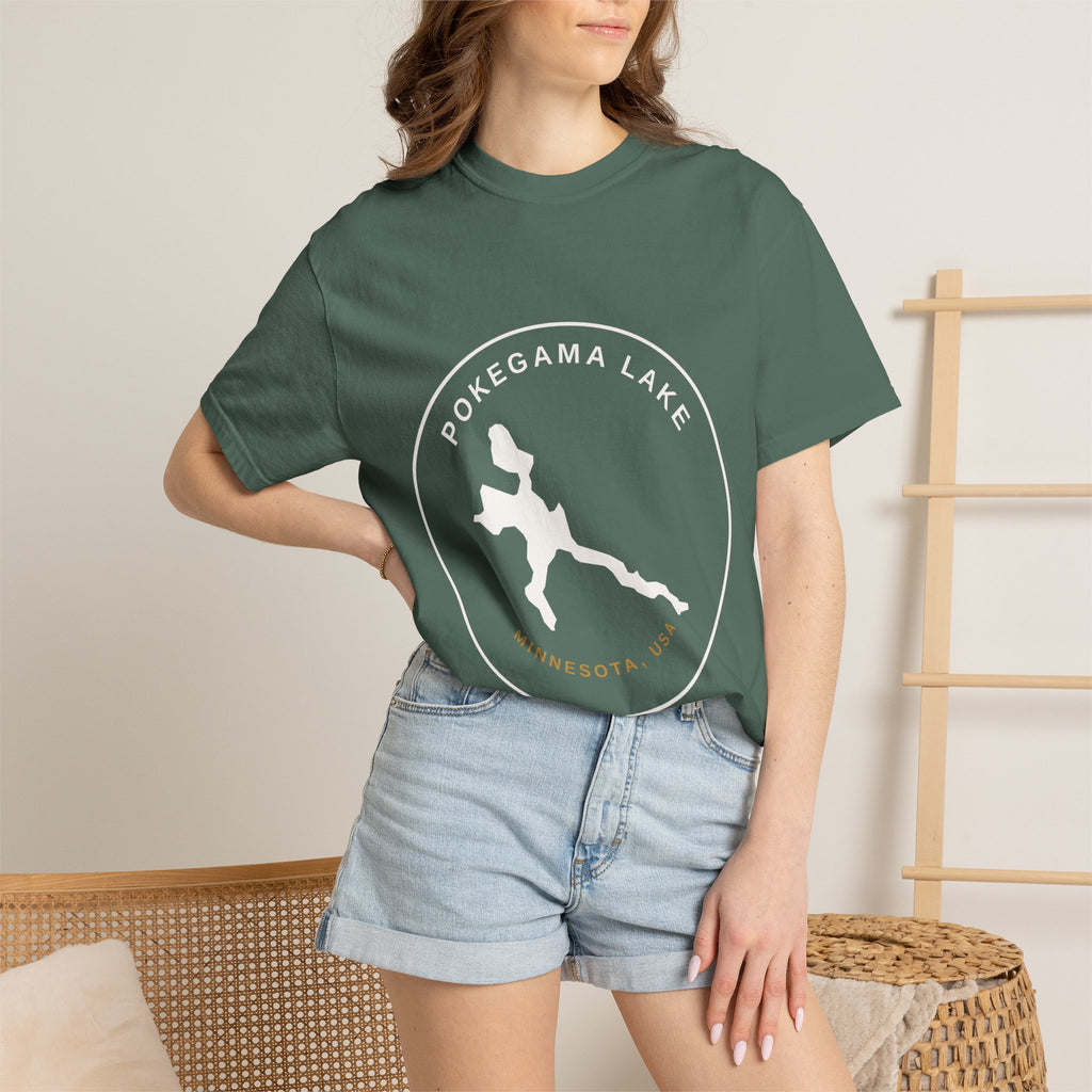 Pokegama Lake Minnesota T-Shirt — Lake Map Circle Graphic (Light Logo, for Dark Colors)