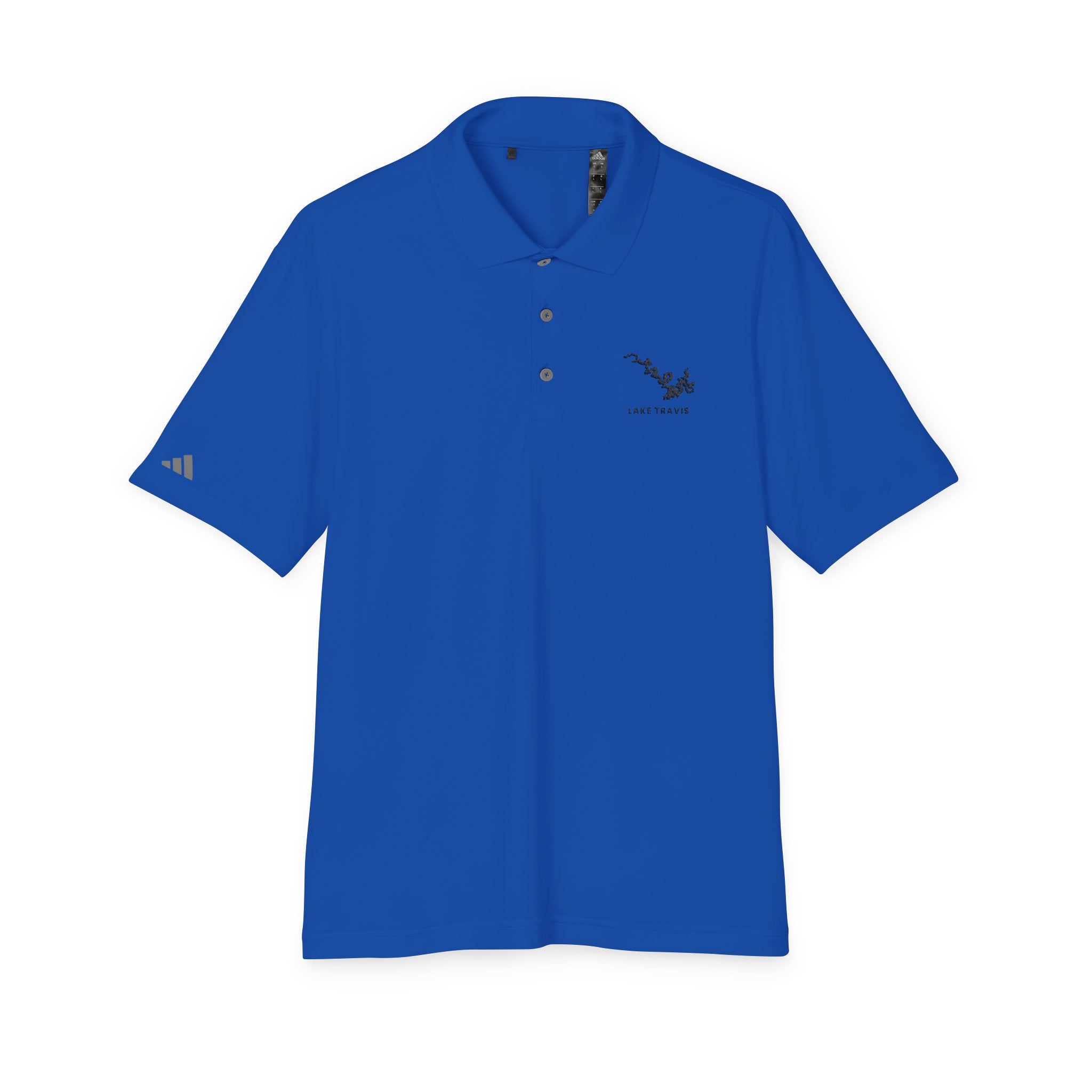 Lake Travis - White Performance Polo — Minimalist Botanical Chest Logo