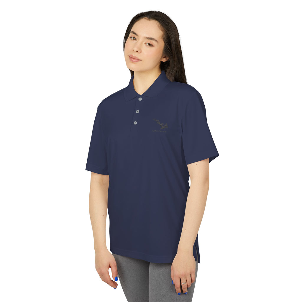 Lake Travis - White Performance Polo — Minimalist Botanical Chest Logo