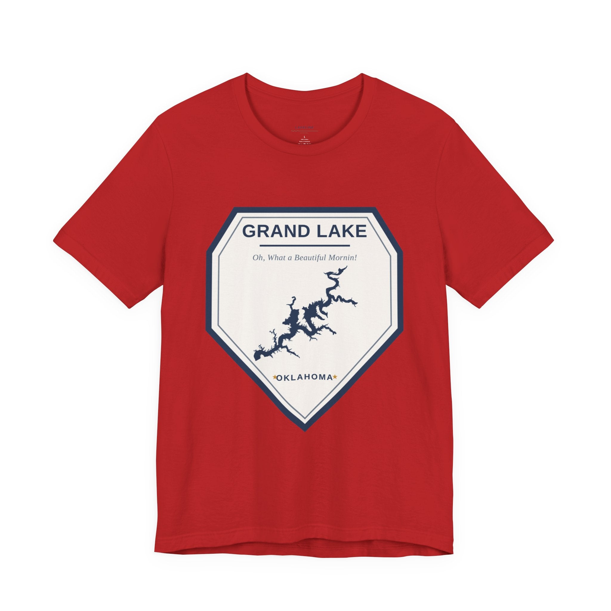 Grand Lake Oklahoma Tee — “Oh, What a Beautiful Morning!” Lake Map T-Shirt