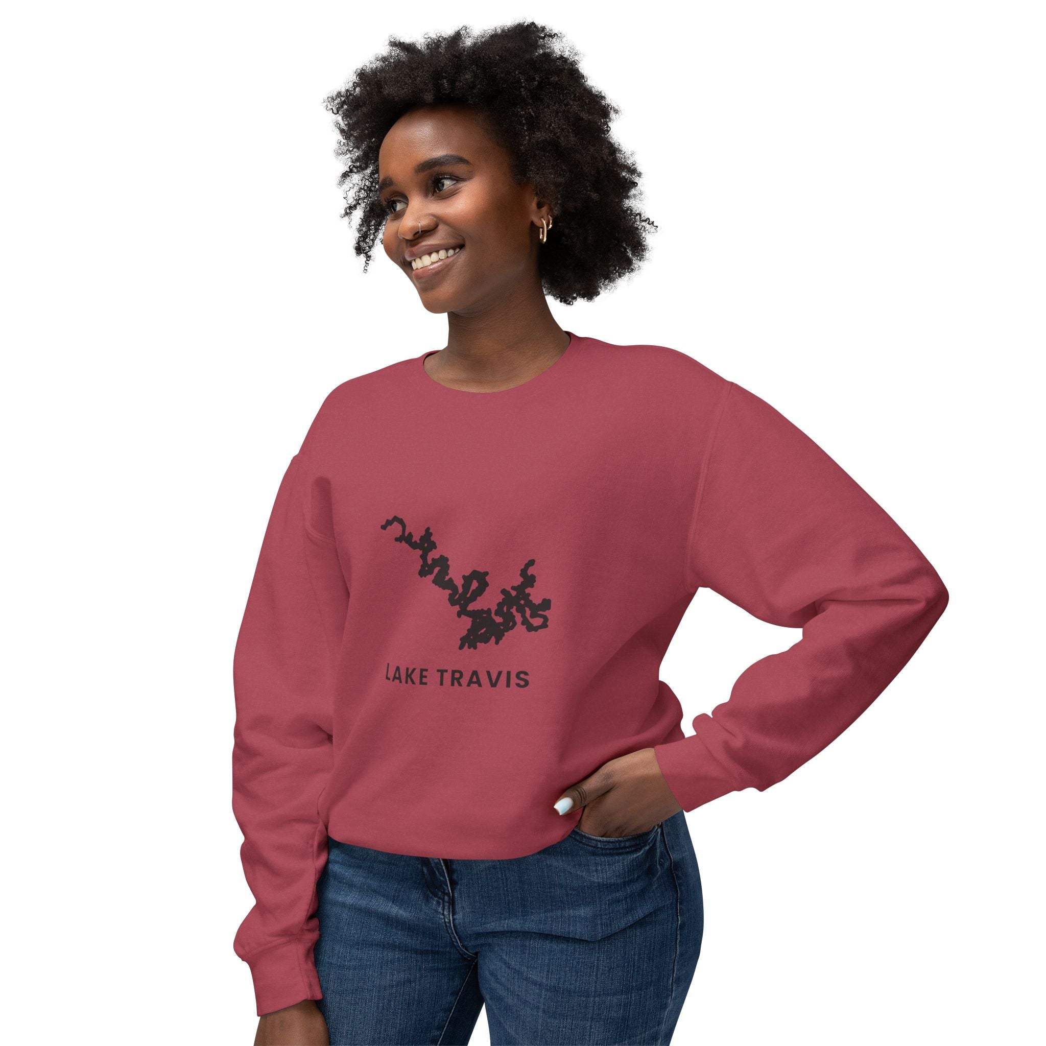 Lake Travis Crewneck Sweatshirt — Minimal Map Design