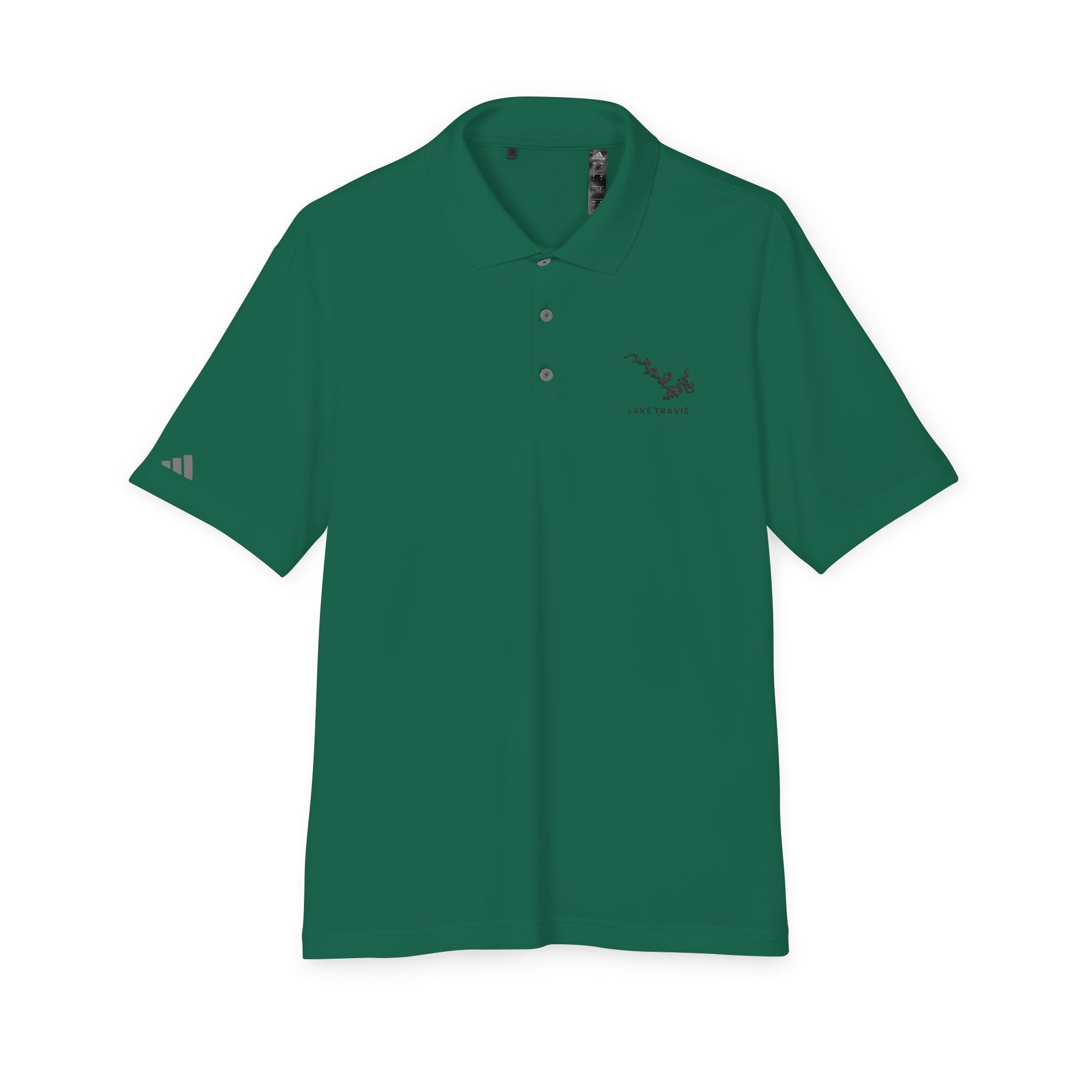 Lake Travis - White Performance Polo — Minimalist Botanical Chest Logo