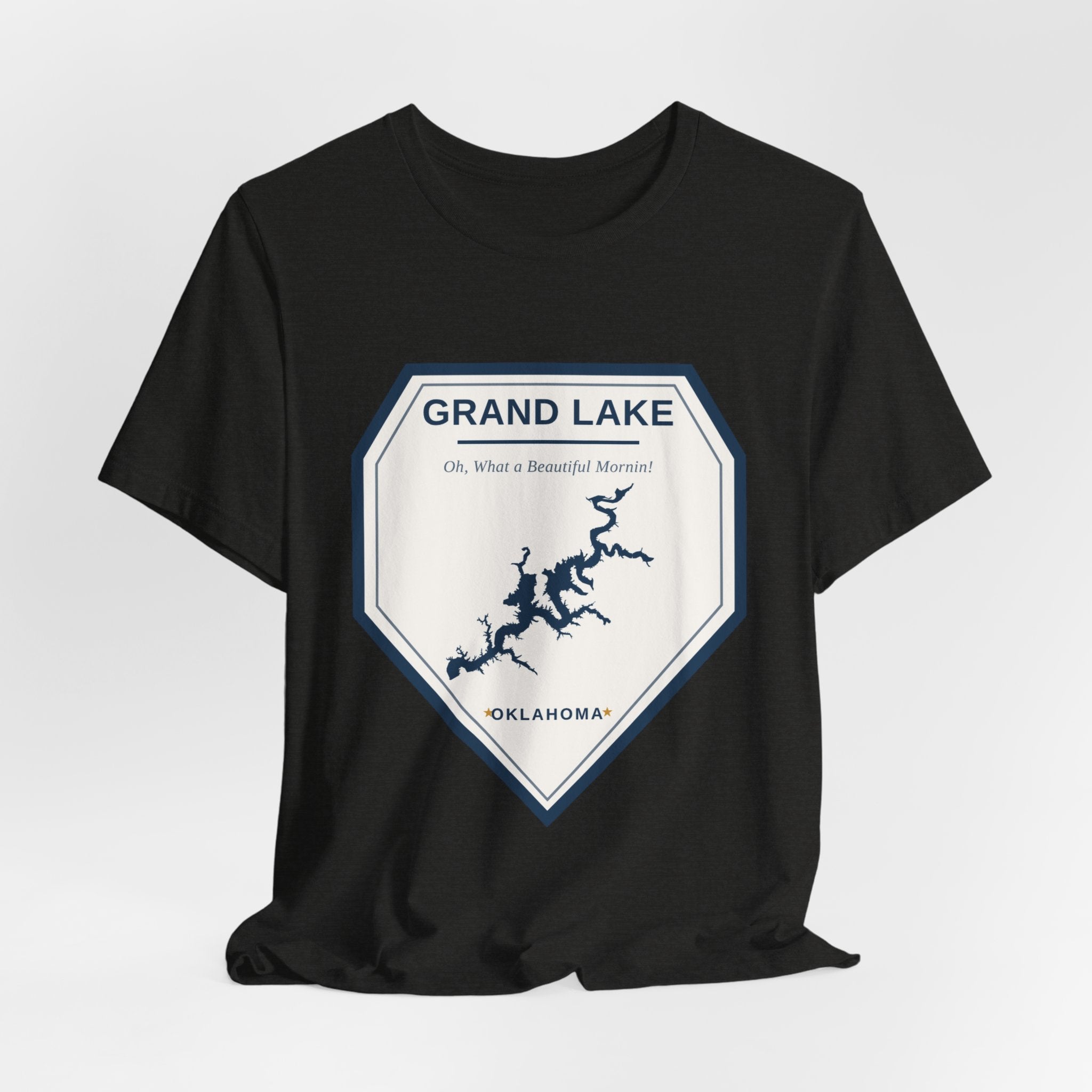Grand Lake Oklahoma Tee — “Oh, What a Beautiful Morning!” Lake Map T-Shirt