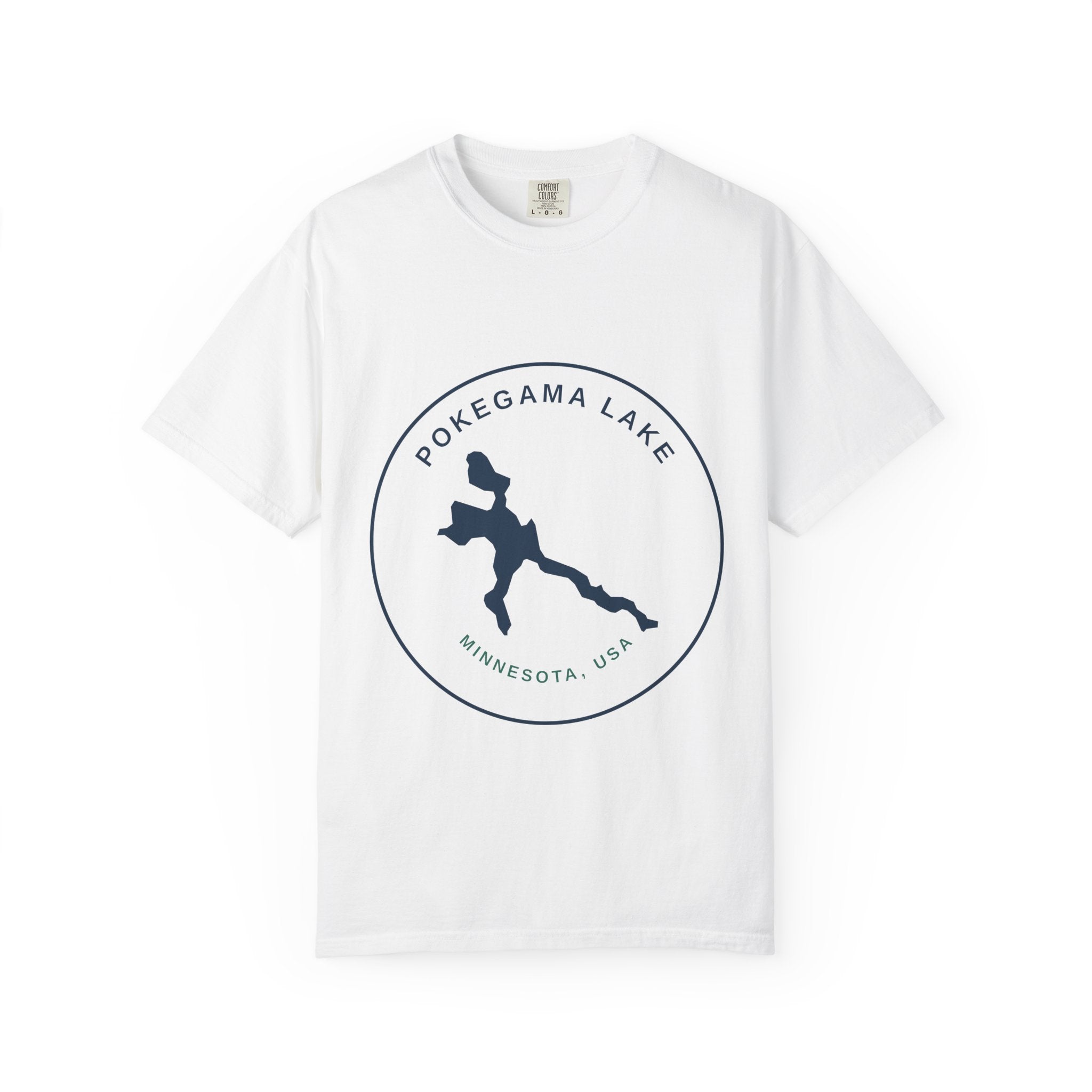 Pokegama Lake Minnesota T-Shirt — Lake Map Circle Graphic (Dark Logo, for Light Colors)
