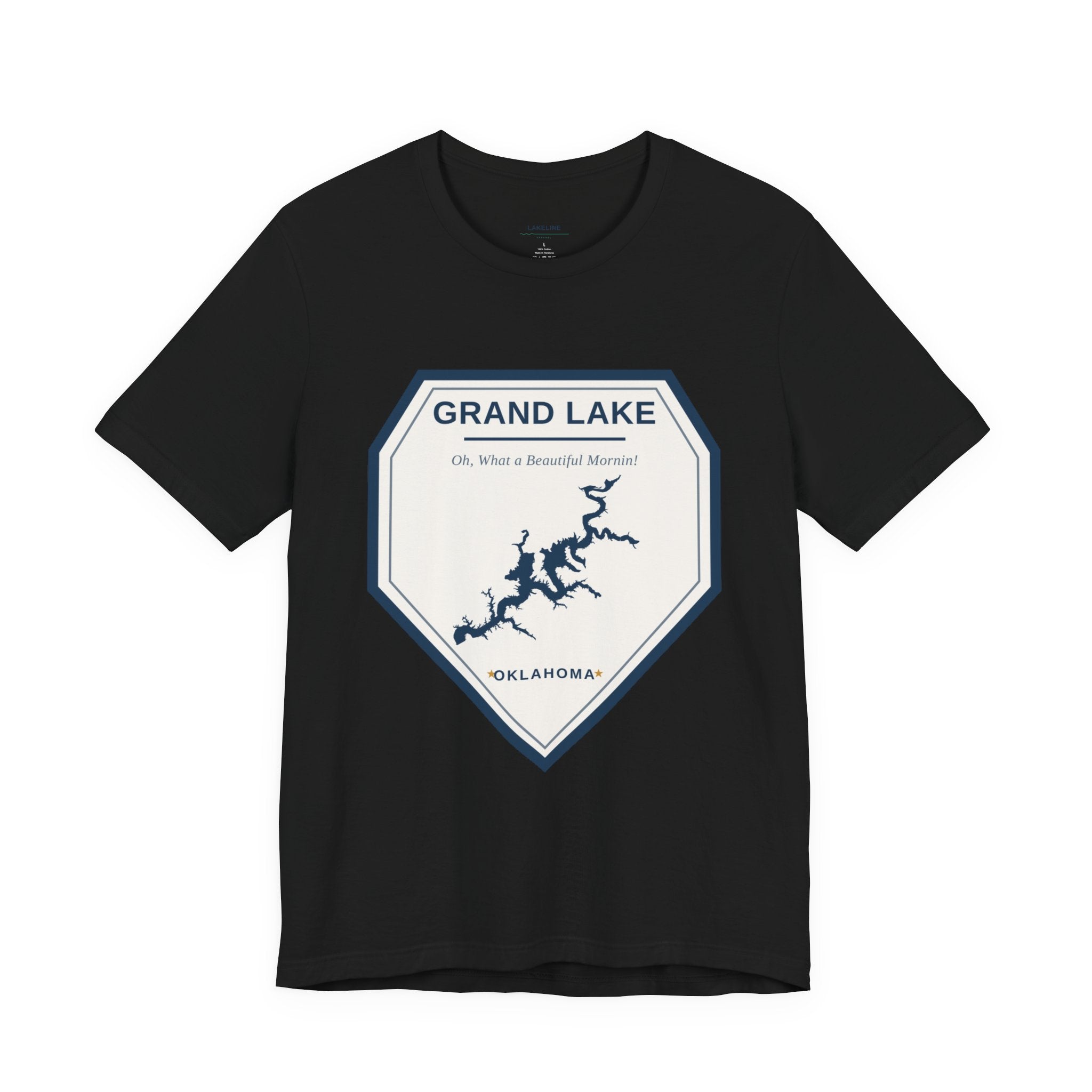 Grand Lake Oklahoma Tee — “Oh, What a Beautiful Morning!” Lake Map T-Shirt