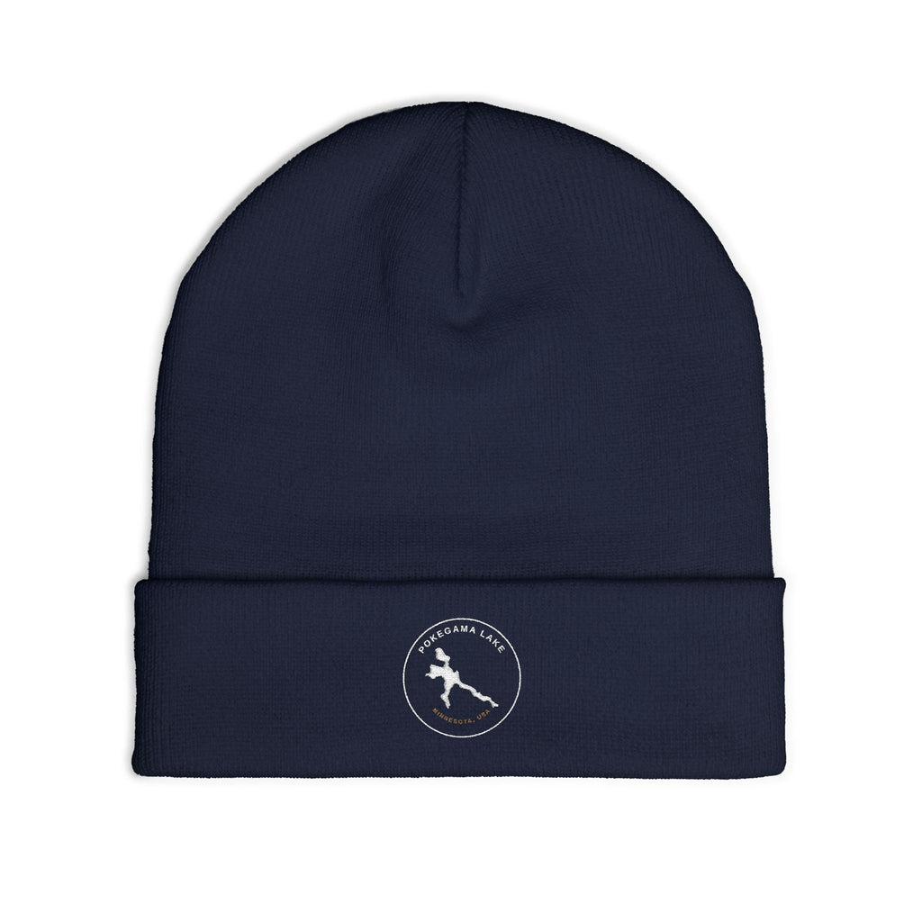 Pokegama Lake - Embroidered Runner Logo Knit Beanie (Light Logo, for Dark Colors) — Lightweight Winter Hat for Runners & Outdoor Fitness
