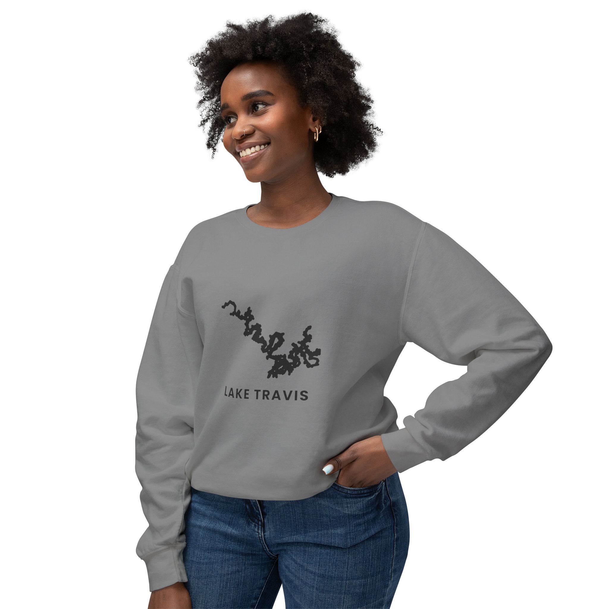 Lake Travis Crewneck Sweatshirt — Minimal Map Design