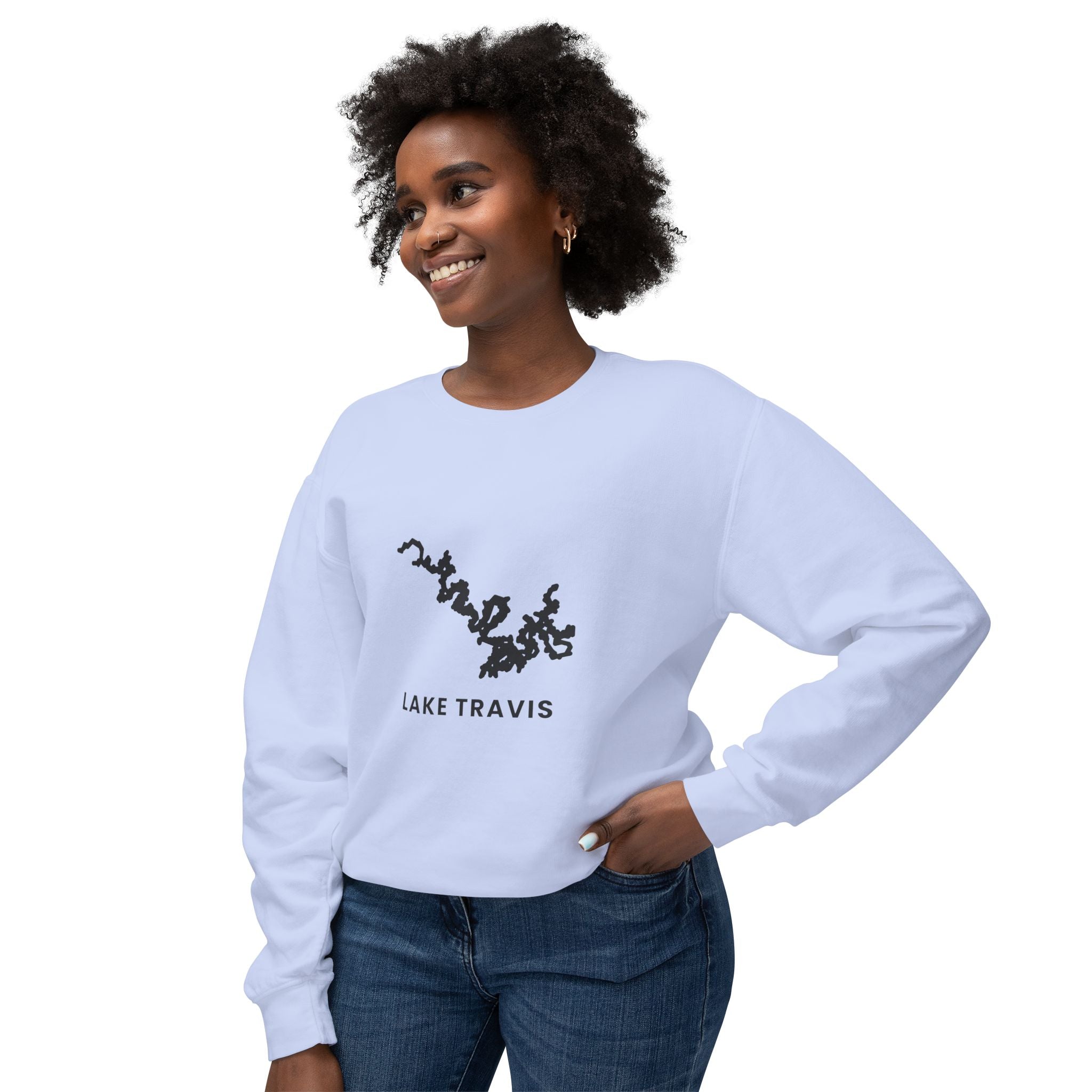 Lake Travis Crewneck Sweatshirt — Minimal Map Design