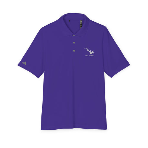 Lake Travis - White Performance Polo — Minimalist Botanical Chest Logo