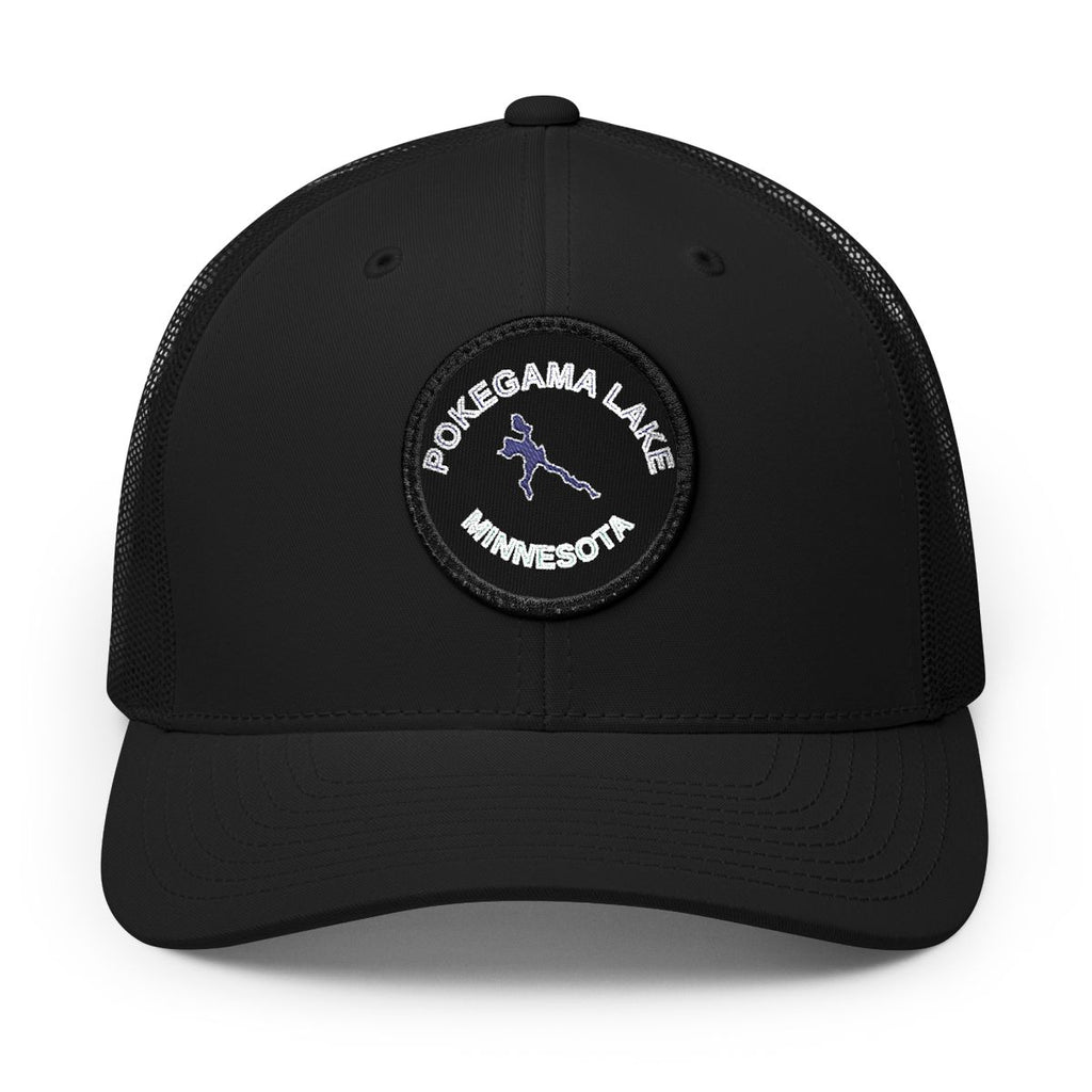 Pokegama Lake - Trucker Hat —  Embroidered Patch Cap - Black Patch